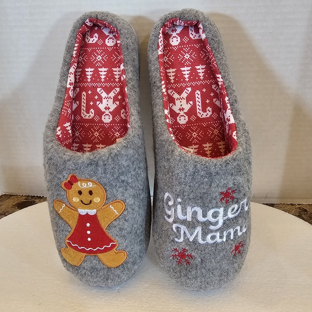 Ginger Mama Gingerbread Cookie Slippers Size L 8-9 Gray Grey
